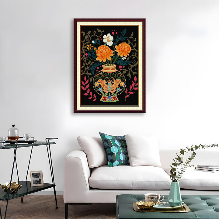 Butterfly Vase With Flowers Cross Stitch Kits