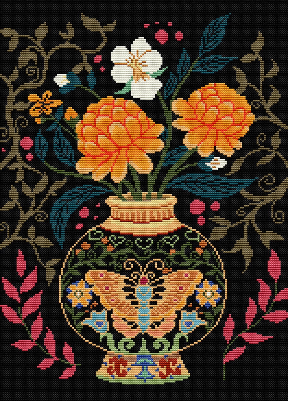 Butterfly Vase With Flowers Cross Stitch Kits