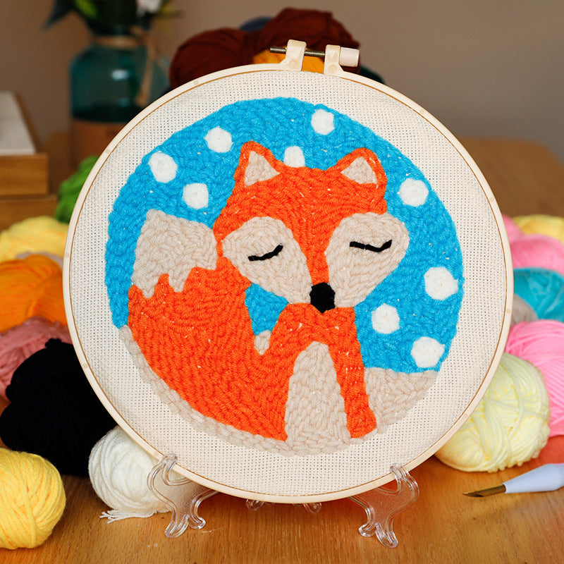 Orange Fox and Blue Sky Punch Needle Embroidery Kits ANI044
