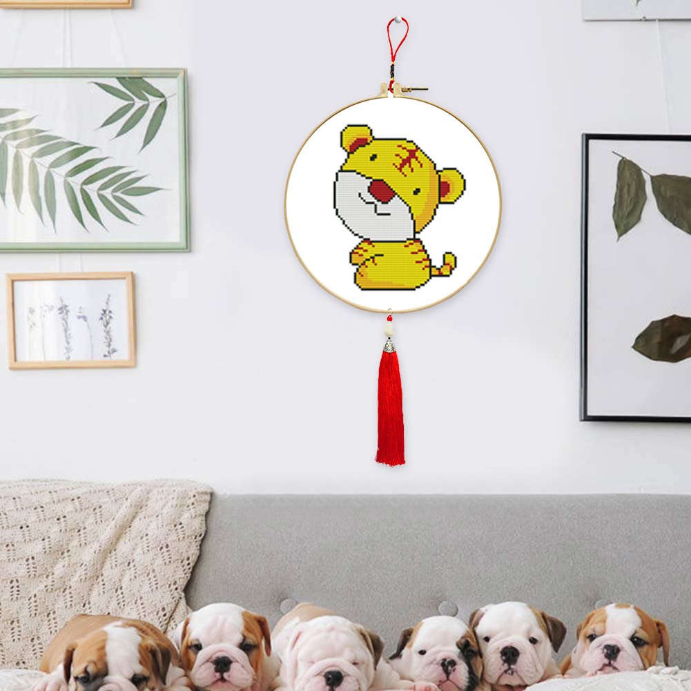 Round Chinese Tassels Lanyard Cross Stitch Picture Frame Kit Sewing Decor TOOL55