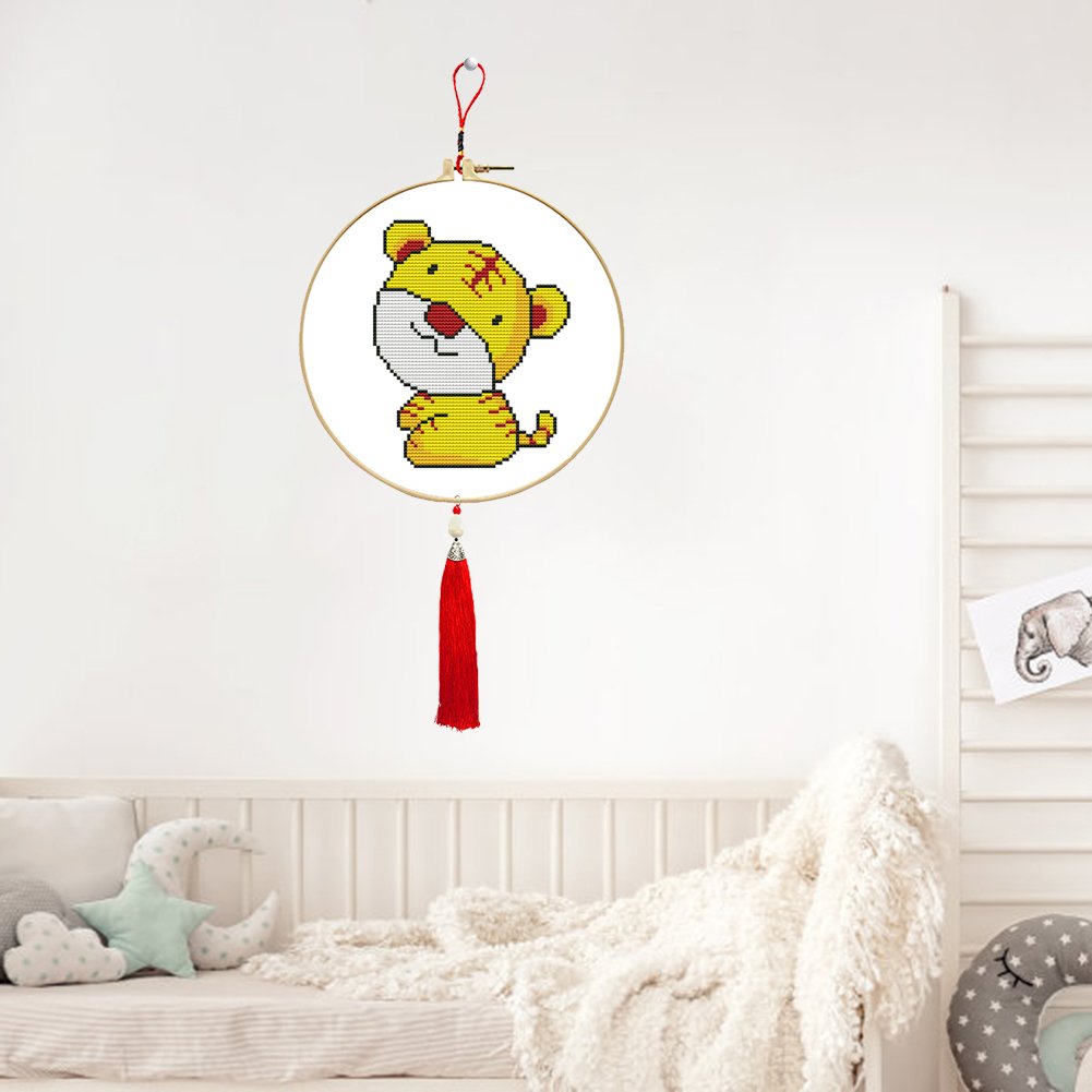 Round Chinese Tassels Lanyard Cross Stitch Picture Frame Kit Sewing Decor TOOL55