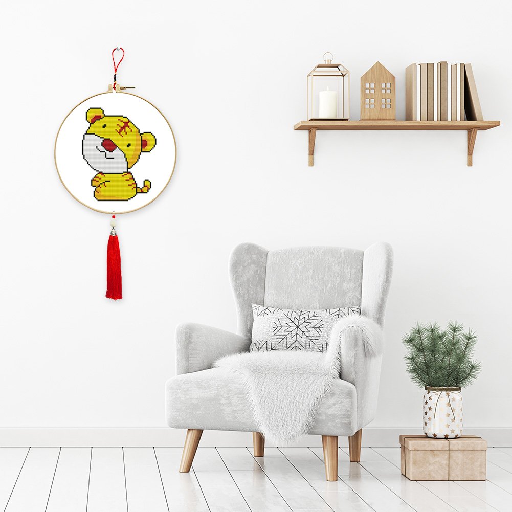 Round Chinese Tassels Lanyard Cross Stitch Picture Frame Kit Sewing Decor TOOL55