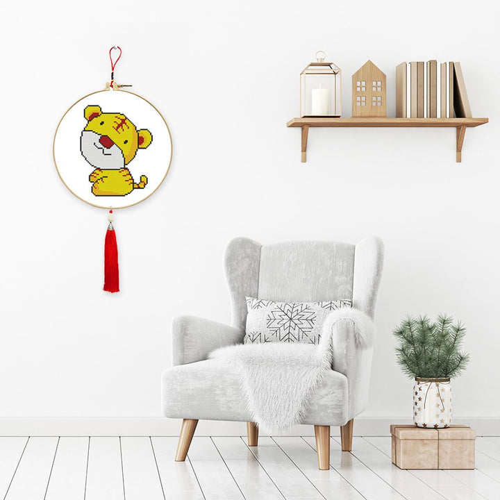 Round Chinese Tassels Lanyard Cross Stitch Picture Frame Kit Sewing Decor TOOL55