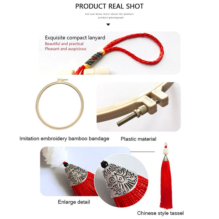 Round Chinese Tassels Lanyard Cross Stitch Picture Frame Kit Sewing Decor TOOL55