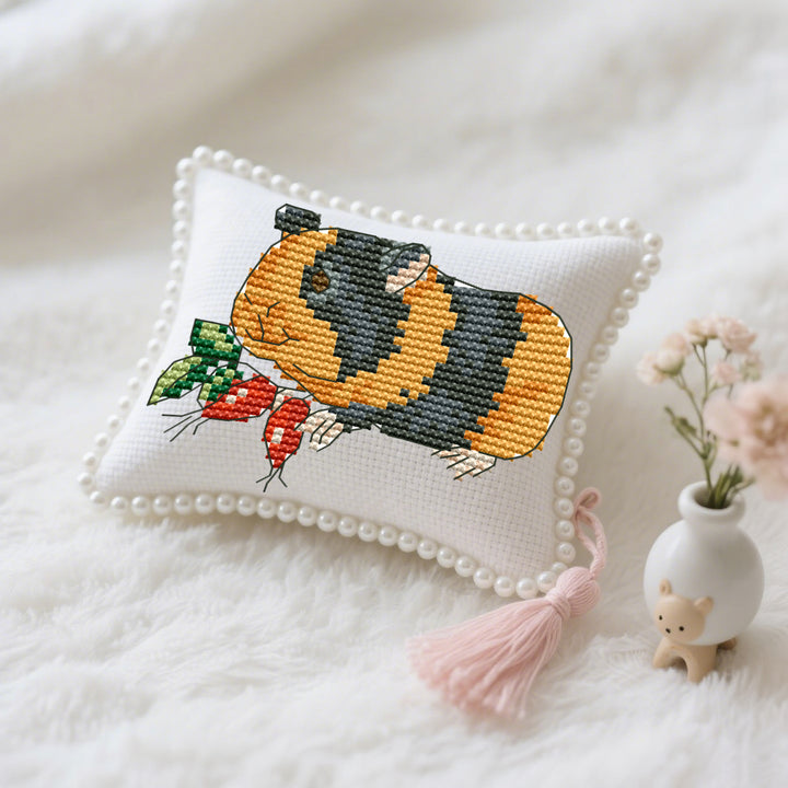 Guinea Pig and Carrot Cross Stitch Needle Pocket
