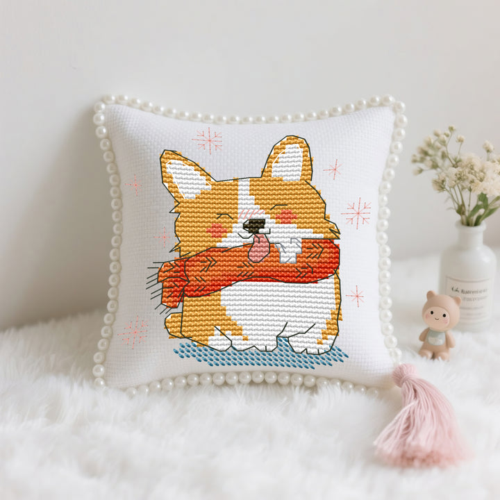 Smiling Shiba Inu Cross Stitch Needle Pocket