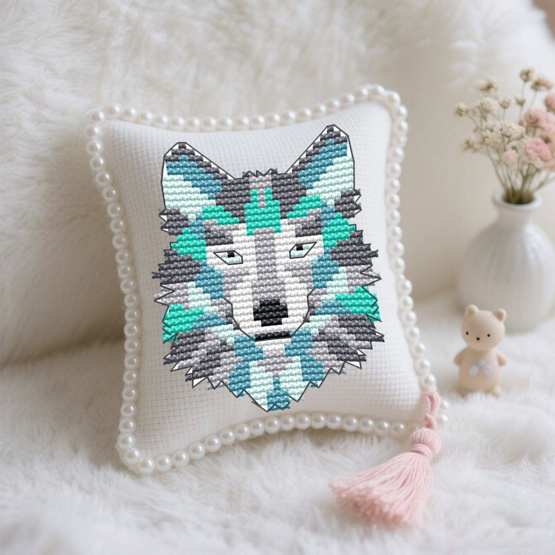 Blue Ice Wolf Cross Stitch Needle Pocket