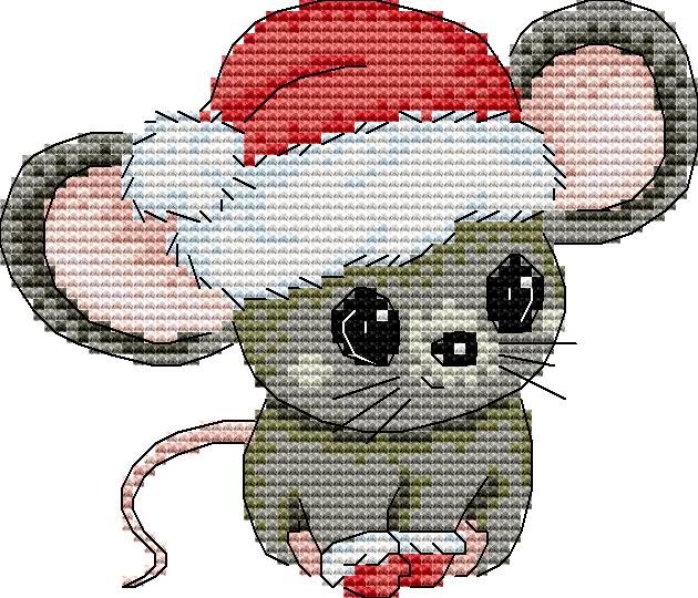 Little Mouse with a Christmas Hat Cross Stitch Needle Pocket