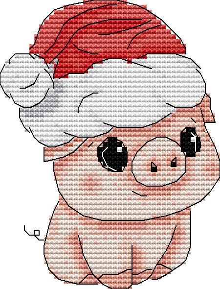 Little Pig with a Christmas Hat Cross Stitch Needle Pocket