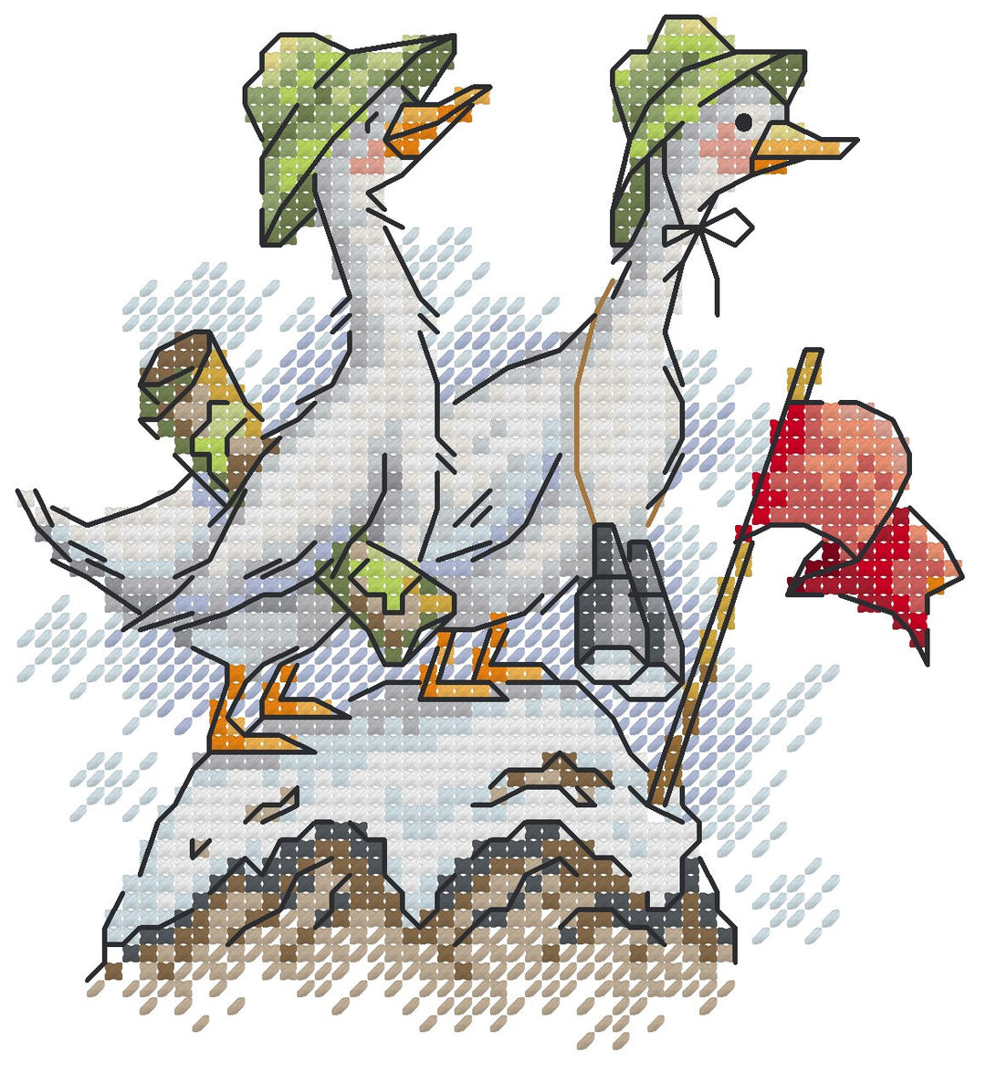 Goose Climbing the Mountain Cross Stitch Needle Pocket