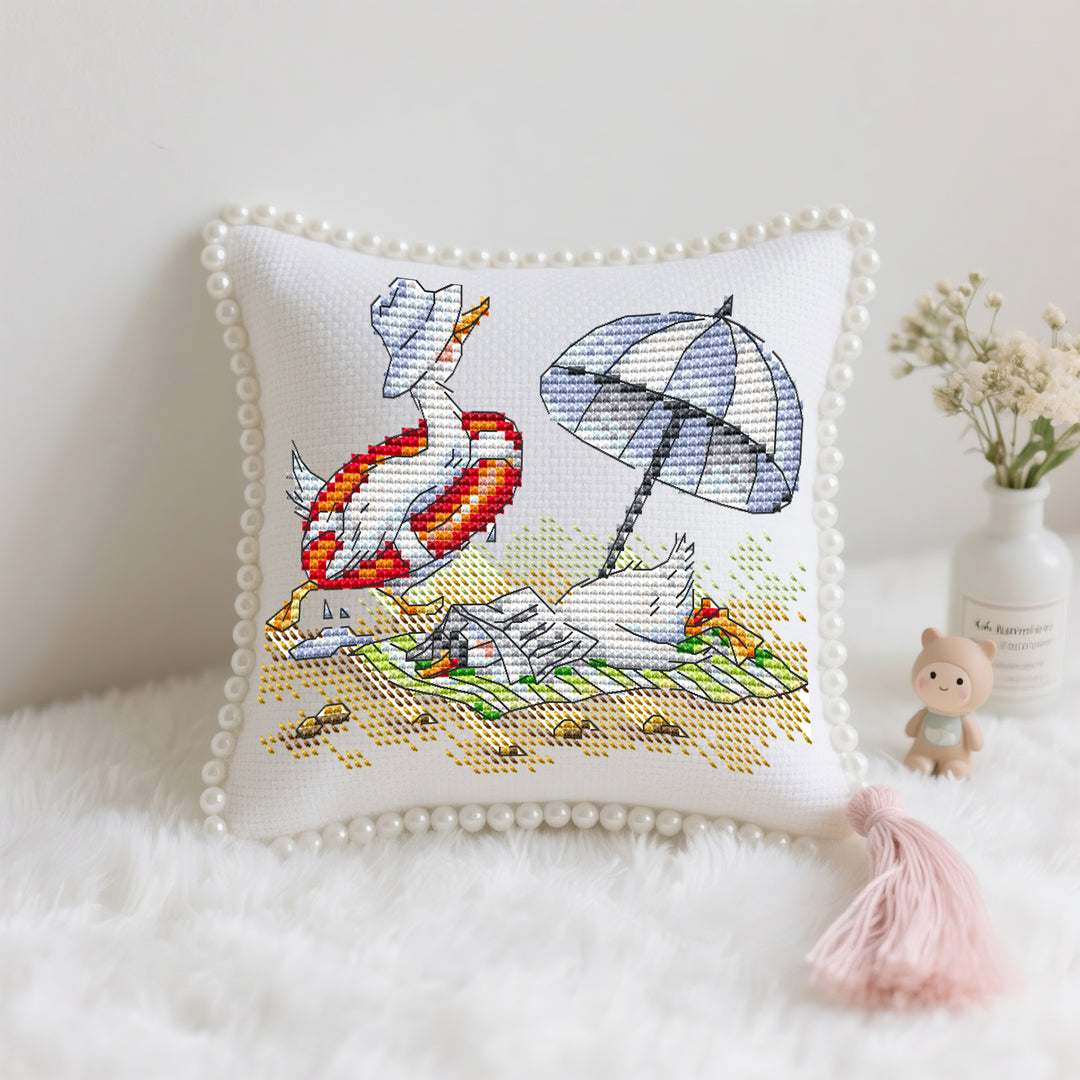 Geese enjoying the Beach Cross Stitch Needle Pocket