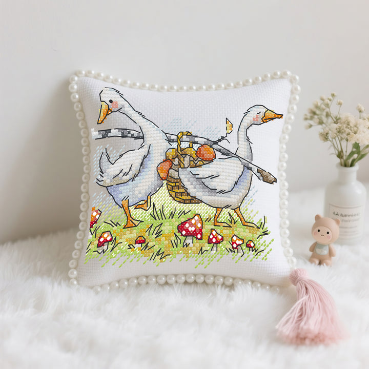 Goose Picking Mushrooms Cross Stitch Needle Pocket