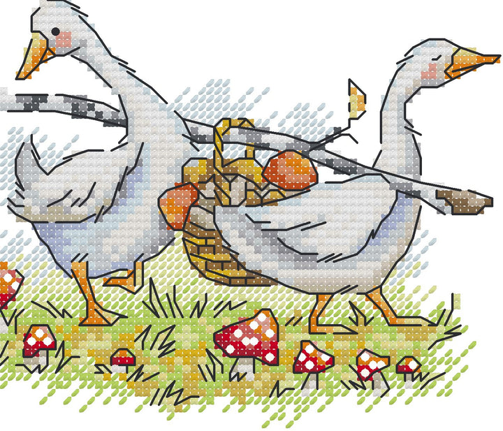 Goose Picking Mushrooms Cross Stitch Needle Pocket