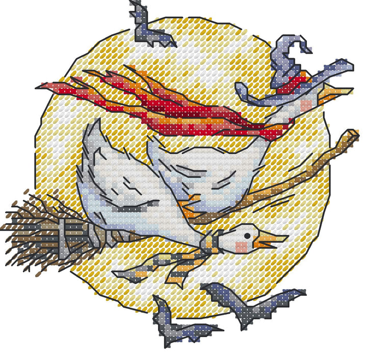 Goose Riding a Magic Broom Cross Stitch Needle Pocket