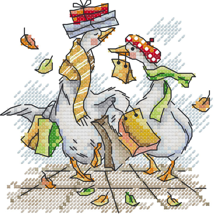 Autumn Shopping Goose Cross Stitch Needle Pocket
