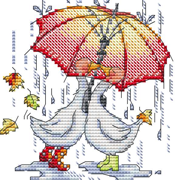Two Geese holding Umbrellas Cross Stitch Needle Pocket