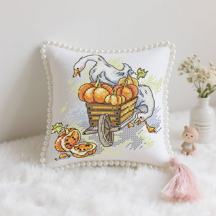 Goose Carrying Pumpkins Cross Stitch Needle Pocket