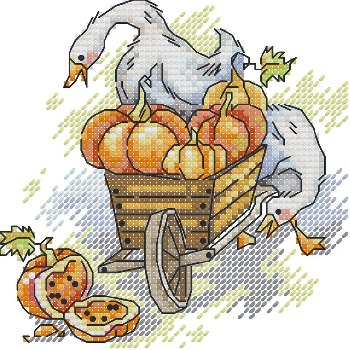 Goose Carrying Pumpkins Cross Stitch Needle Pocket