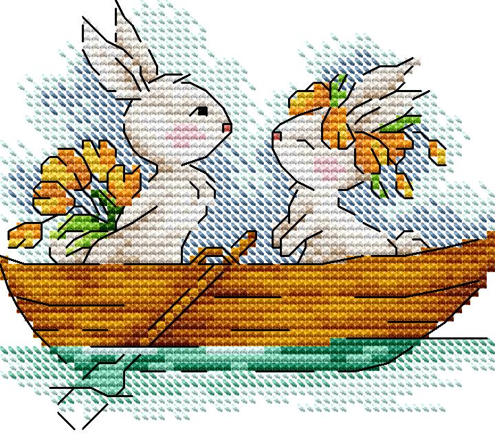 The Rabbit's Boating Cross Stitch Needle Pocket