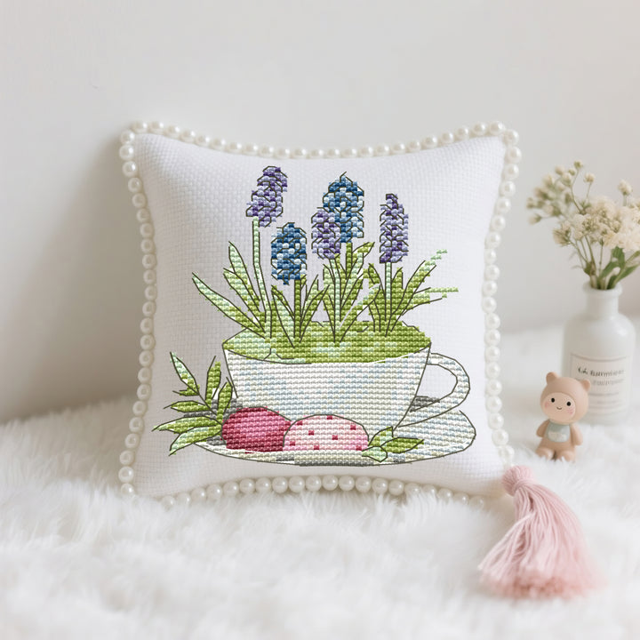 Lavender Teacup Cross Stitch Needle Pocket