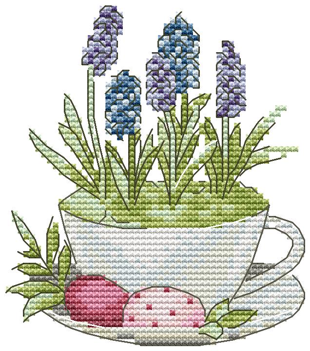 Lavender Teacup Cross Stitch Needle Pocket
