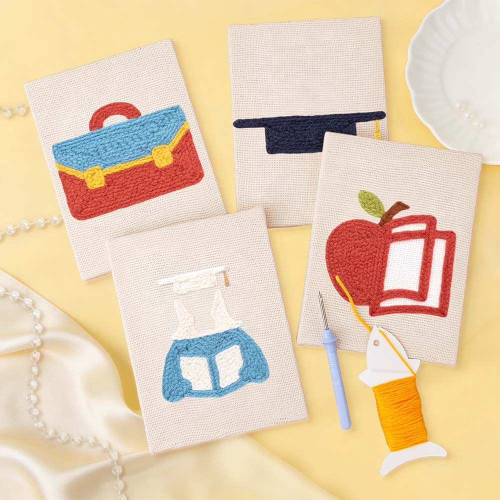 Grad Cap and Book Mini Punch Needle Kit (4pcs)