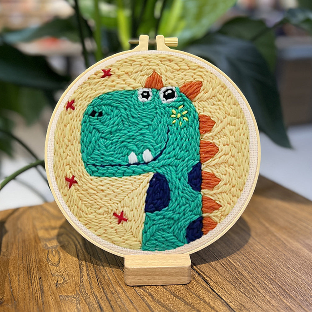 Green Dinosaur Punch Needle Embroidery Kits