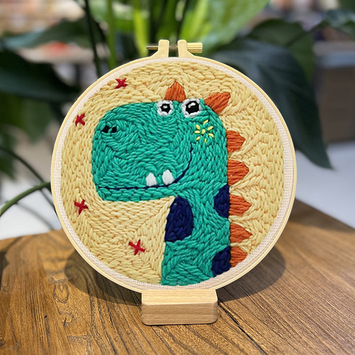 Green Dinosaur Punch Needle Embroidery Kits