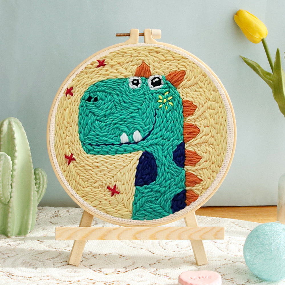 Green Dinosaur Punch Needle Embroidery Kits