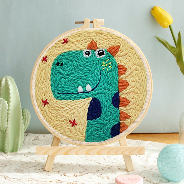 Green Dinosaur Punch Needle Embroidery Kits