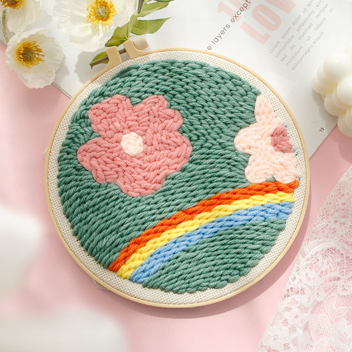 Rainbow and Flowers Punch Needle Embroidery Kits