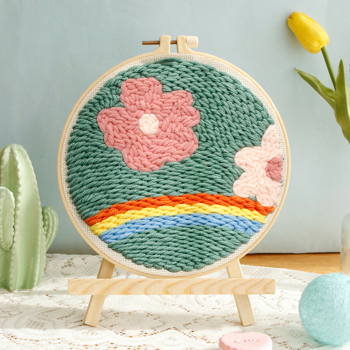 Rainbow and Flowers Punch Needle Embroidery Kits