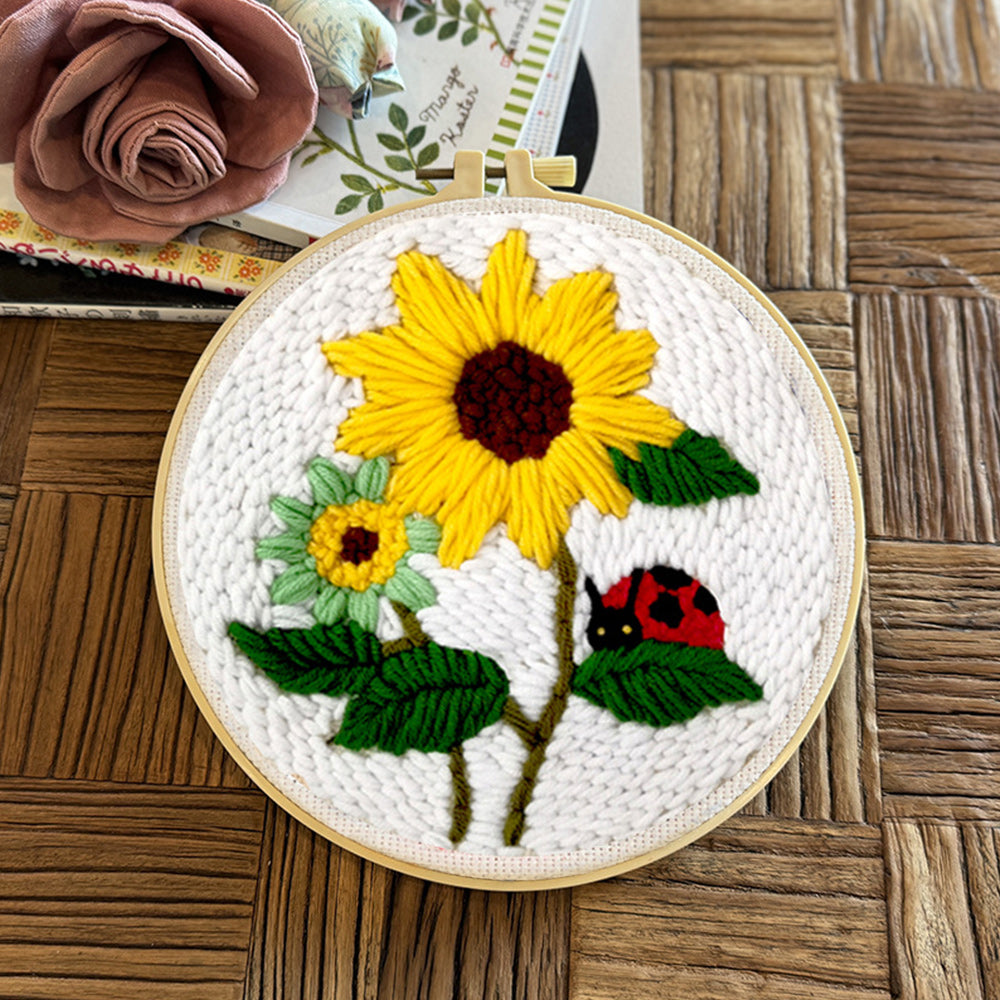 Sunflower Ladybug Punch Needle Embroidery Kits