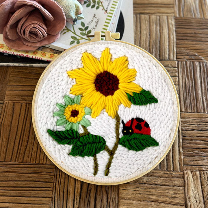 Sunflower Ladybug Punch Needle Embroidery Kits