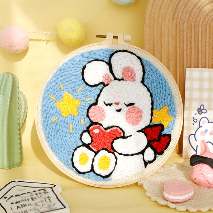 Bunny Holding Heart Punch Needle Embroidery Kits
