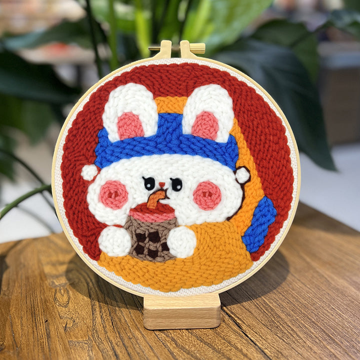 Milk Tea Pearl Rabbit Punch Needle Embroidery Kits