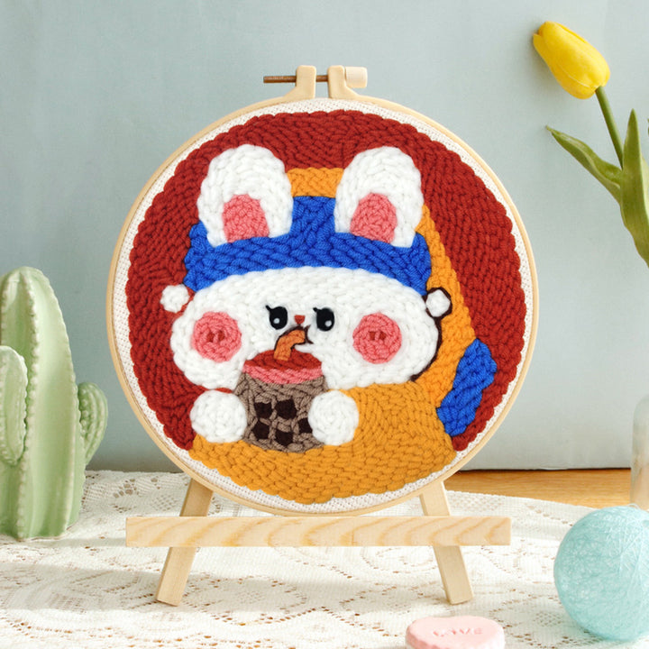 Milk Tea Pearl Rabbit Punch Needle Embroidery Kits