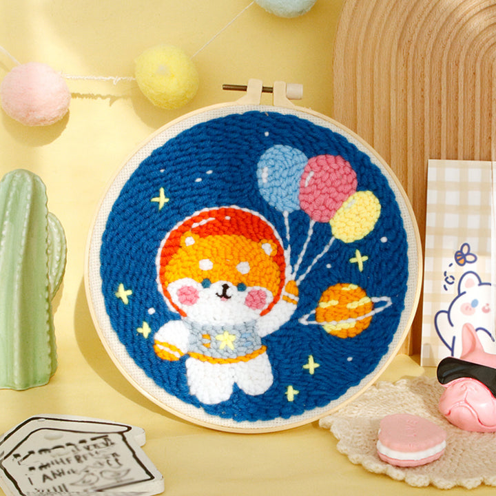 Shiba Inu Astronaut Punch Needle Embroidery Kits