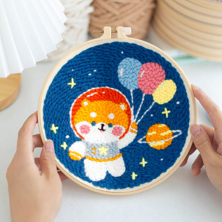 Shiba Inu Astronaut Punch Needle Embroidery Kits