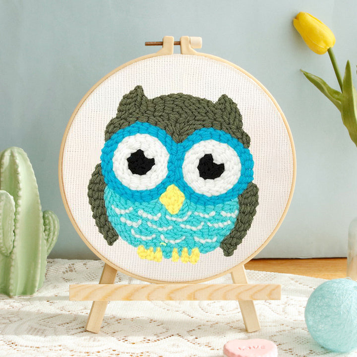 Green Owl Punch Needle Embroidery Kits