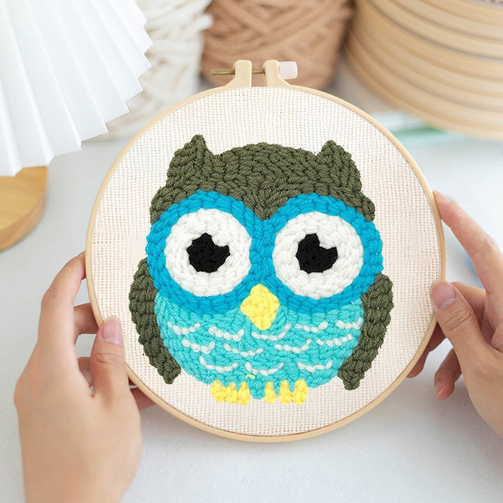 Green Owl Punch Needle Embroidery Kits