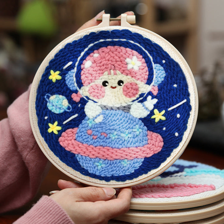 Little Girl Astronaut Punch Needle Embroidery Kits