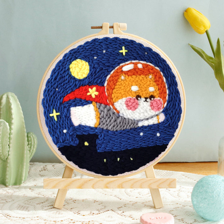 Dog Astronaut Superman Punch Needle Embroidery Kits