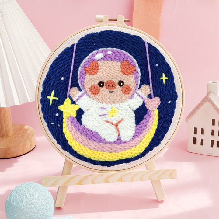 Pig Astronaut and Rainbow Punch Needle Embroidery Kits