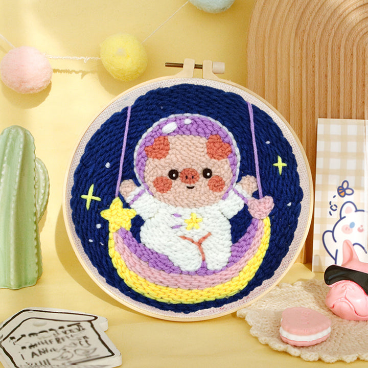 Pig Astronaut and Rainbow Punch Needle Embroidery Kits