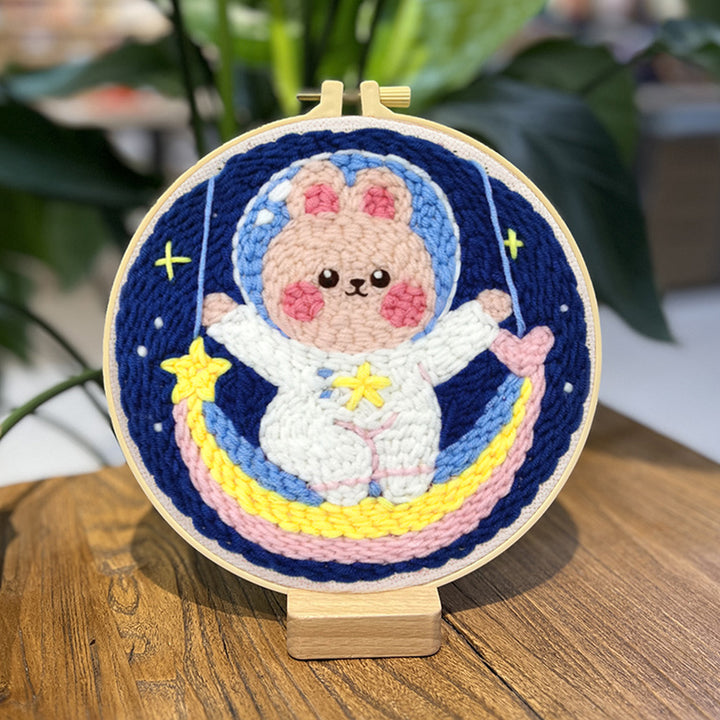 Bunny Astronaut and Rainbow Punch Needle Embroidery Kits