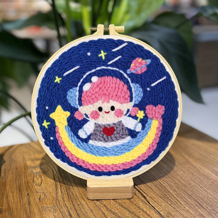 Girl Astronaut and Rainbow Punch Needle Embroidery Kits