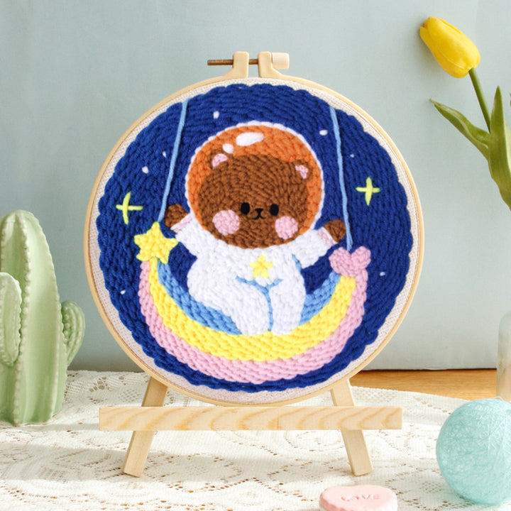 Astronaut Bear and Rainbow Punch Needle Embroidery Kits