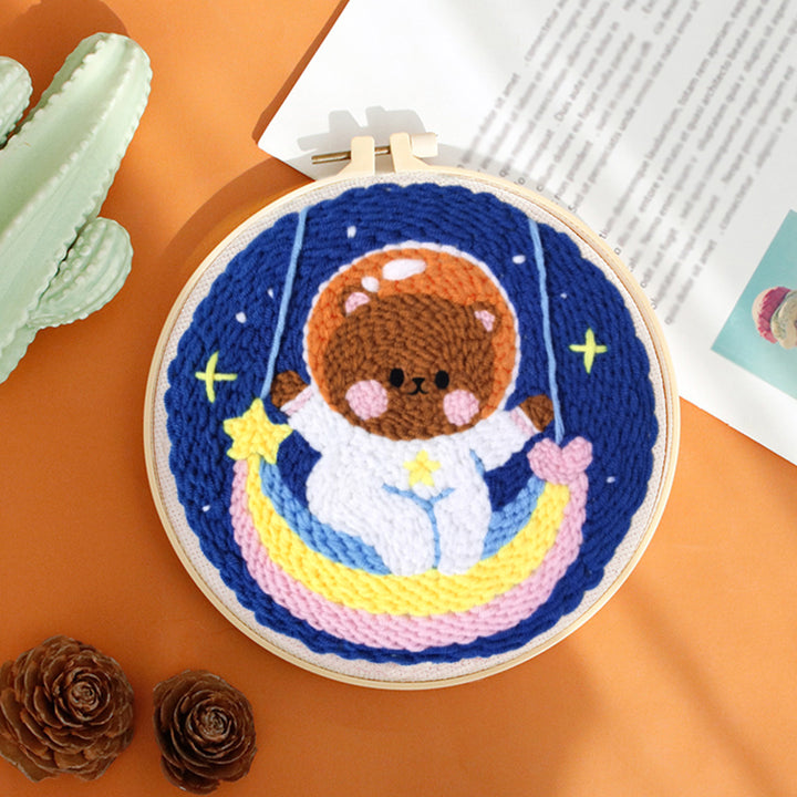 Astronaut Bear and Rainbow Punch Needle Embroidery Kits