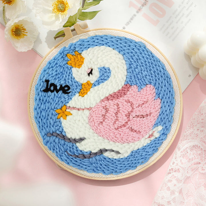 Elegant Swan Punch Needle Embroidery Kits